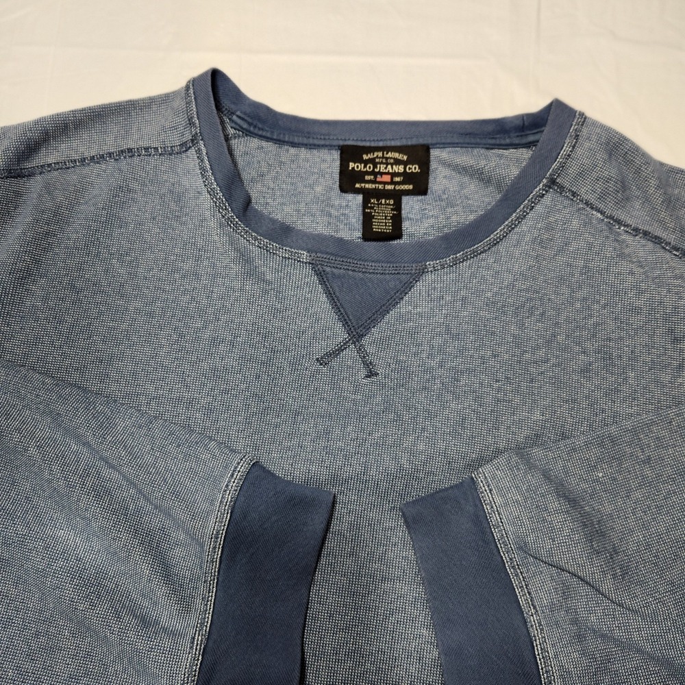 Ralph Lauren Polo Jeans Co Mens Long‎ Sleeve Shirt Sz XL Blue Thermal Crewneck